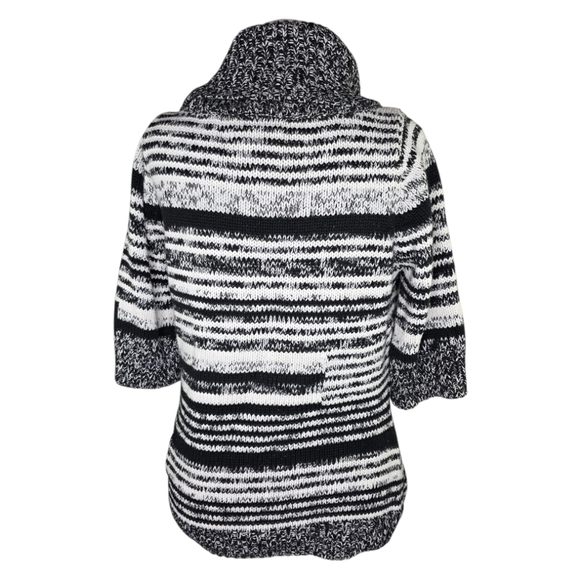 White House Black Market XL Cowl Neck Striped Sweater Black White Knit Top - Picture 3 of 6